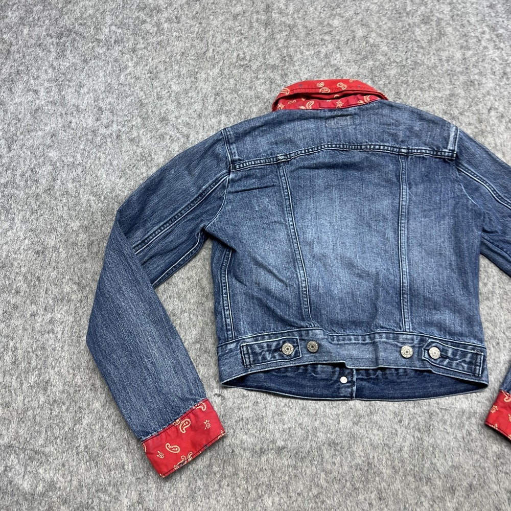Levis Jacket Womens S Blue Denim Trucker Western Bandana Paisley Collar Cuffs - Picture 13 of 16